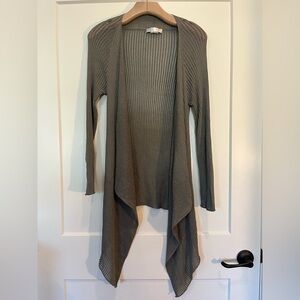 Crea Concept Linen Blend Knit Olive Green Lagenlook Open front Tunic Artsy Sz L